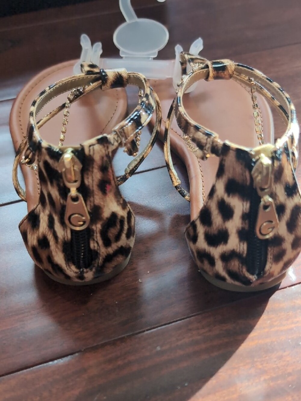 GBG Los Angeles Leopard Print T-Strap Sandals - Brown/Black - Picture 5 of 5